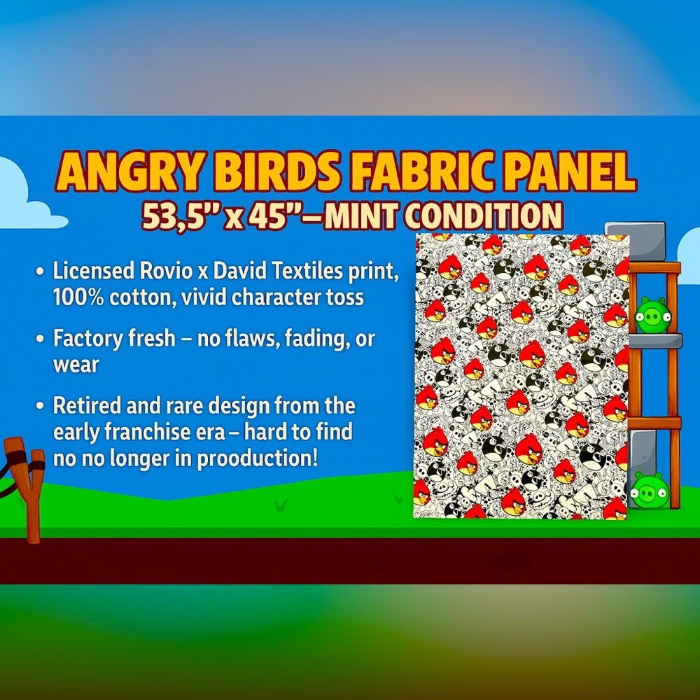 Angry Birds licensed Fabric Panel 53.5x45 – Rare Retired Print, Mint Condition